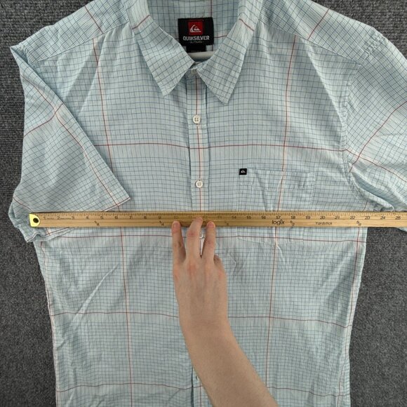 Quiksilver Button Up Shirt Short Sleeve Men Skate Surf Blue Check XL Woven Adult - Picture 6 of 12